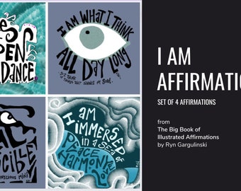 I AM Affirmations Download by Rynski - Set of Four Affirmations to Hang on Wall, Mirror, Forehead