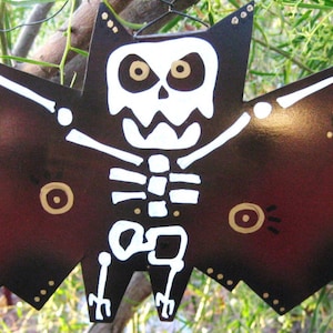 Skeleton Bat Maroon: Metal Skeleton Bat, Metal Yard Art