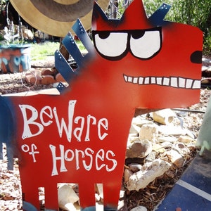 Custom Horse Signs: Beware of Horses, Metal Horse Signs Yard Art image 1