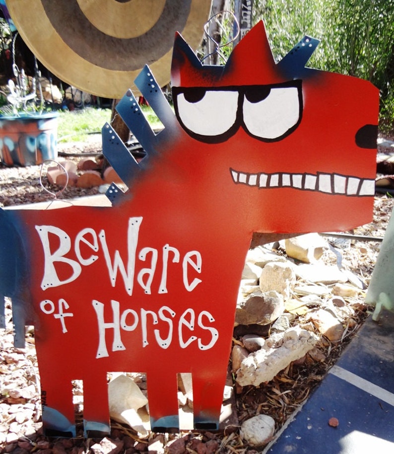 Custom Horse Signs: Beware of Horses, Metal Horse Signs Yard Art image 1