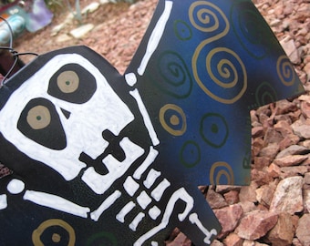 Skeleton Bat Blue: Metal Skeleton Halloween Bat Yard Art