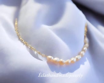 Freshwater Pearls Necklace, Natural Pearl Necklace, 14k Gold Plated Necklace, Layering Necklace, Natural Gemstone Jewelry