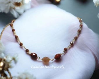 Sunstone Gemstone Necklace, Multi-Gemstone Necklace, 14k Gold Plated Necklace, Charm Necklace, Layering Necklace, Unique Gemstone Jewelry