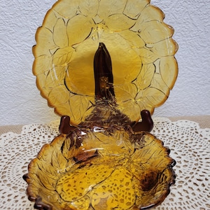 Vintage set van amberkleurig bord en kom uit Indianaglas