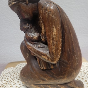 Carved Wooden Mother And Child Sculpture