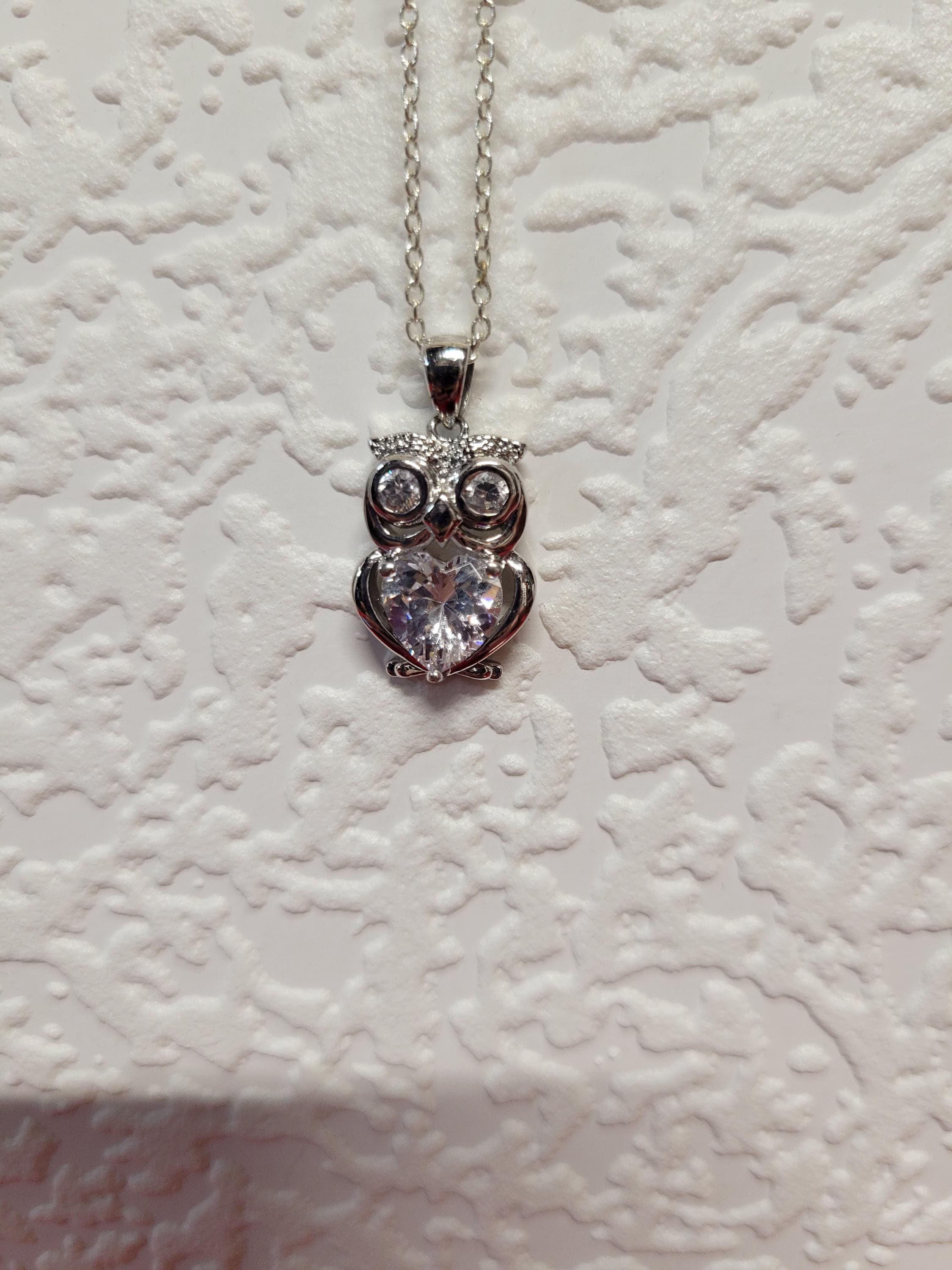 Owl Necklace with Clear Rhinestones
