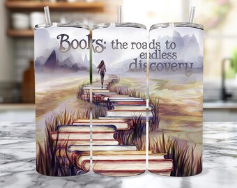Watercolor Book Path Tumbler Wrap, Fantasy Literary Design (Digital Download)