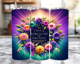Bible Verse Tumbler Wrap: Proverbs 31, Floral Design - Digital Download