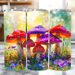 Mushroom Tumbler Wrap | 20oz Skinny Tumbler Sublimation Design | Mushroom Digital Download PNG | Mushroom Seamless Tumbler Design
