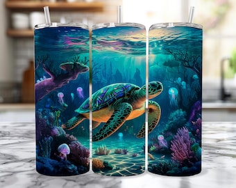 Sea Turtle Tumbler Wrap - Vibrant Ocean Scene for 20oz Skinny
