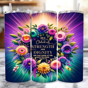 Bible Verse Proverbs 31:25  | Christian Tumbler Sublimation Designs | Seamless Digital Download PNG