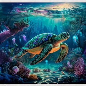 Undersea Sea Turtle Tumbler Wrap PNG | 20 oz Skinny Tumbler Sublimation Design | Ocean Theme Tumbler | Seamless Instant Digital Download PNG