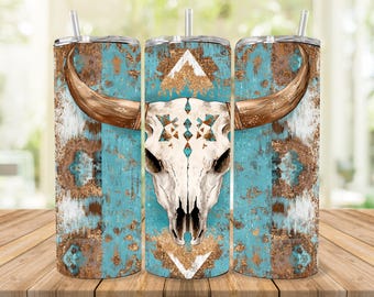 Western Tumbler Wrap | 20 oz Tumbler Sublimation | Country Tumbler Wrap | Boho Cow Skull Tumbler |  Country Girl Tumbler | Instant Download