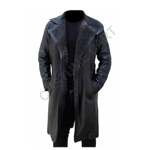 Gabardina de piel con cuello de solapa de piel de Ryan Gosling (oficial K) de Blade Runner 2049 hecha a mano de CostumeCart / Calidad superior / El mejor disfraz