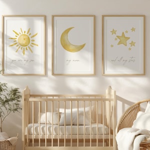 Sun Moon Star Nursery Print Set of 3 | Celestial Wall Art (Digital Download)