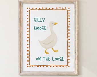 Impression d'art pour chambre d'enfant Silly Goose (téléchargement numérique) – Décoration murale animal fantaisiste