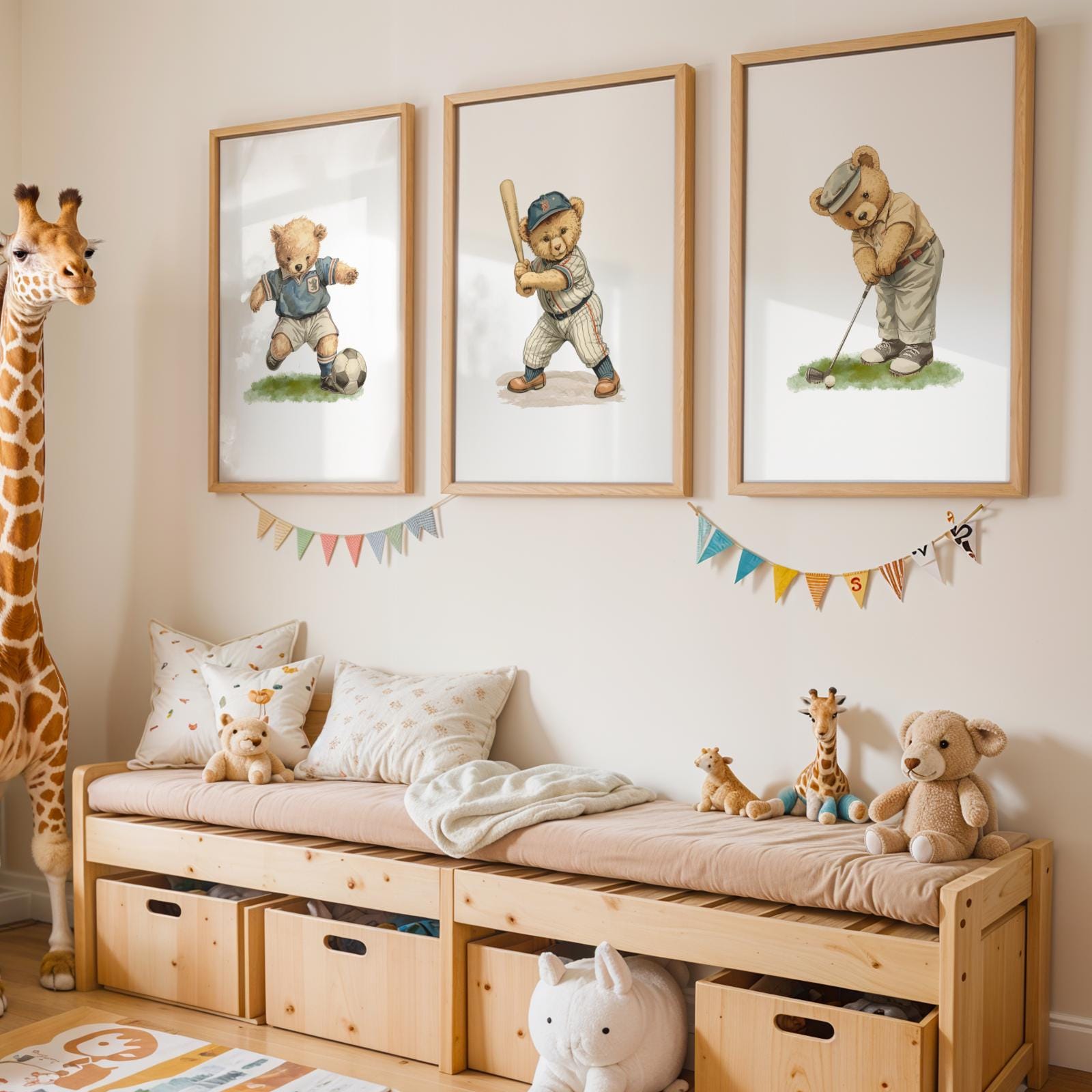 Sports Teddy Bear Nursery Wall Art Set of 3 (instant Download) Vintage ...