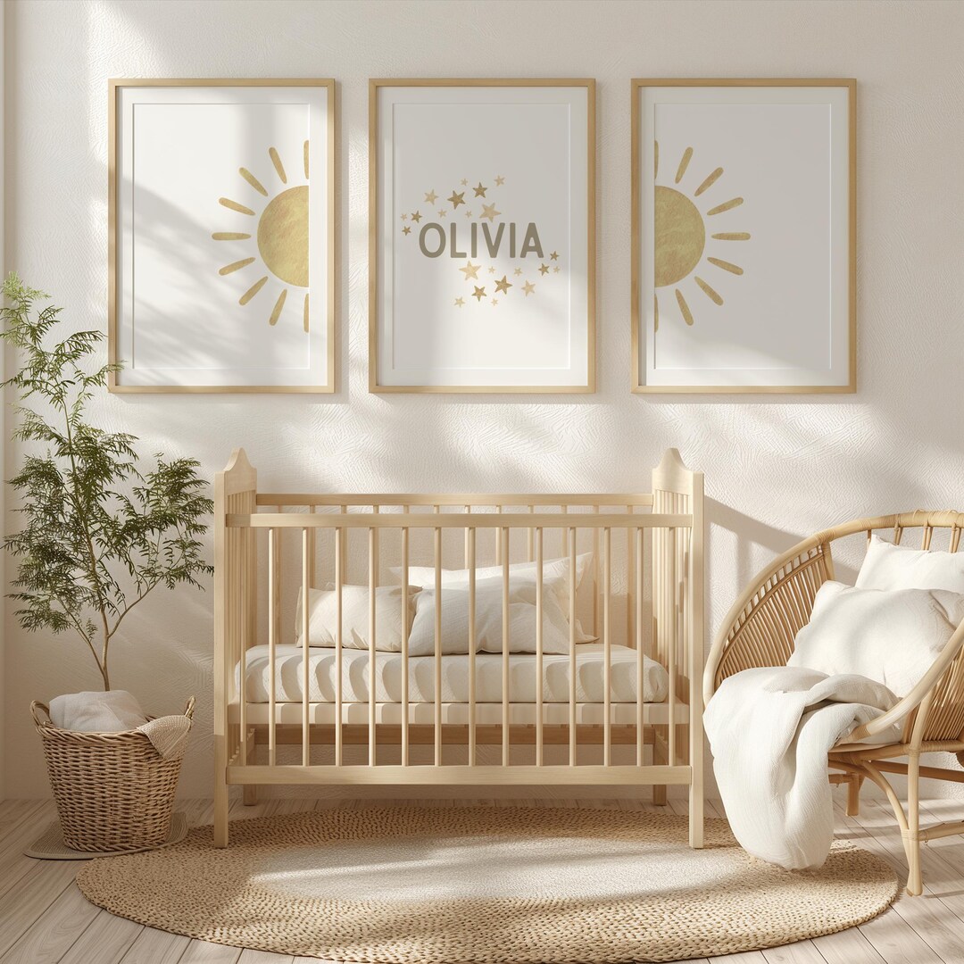 Personalized Sun, Stars Nursery Art: Set of 3 (digital Download) Custom ...