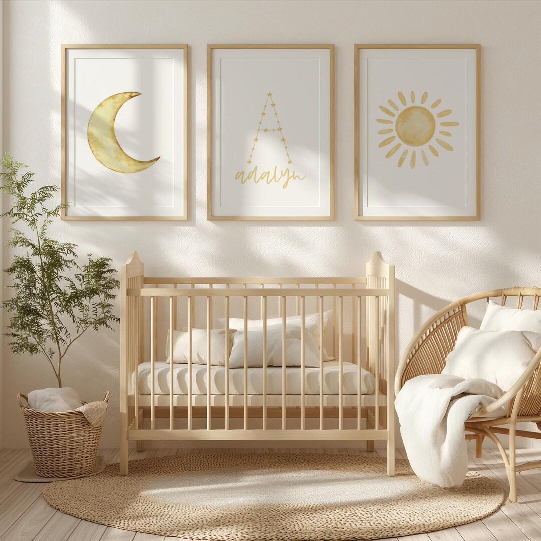 Personalized Sun, Moon, Stars Nursery Art Set of 3 (digital Download ...