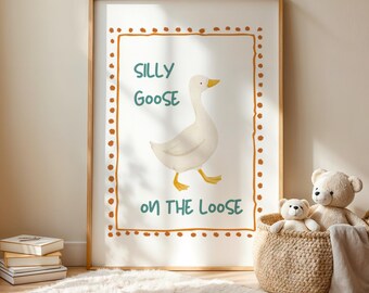 Silly Goose Nursery Art Print (Digital Download) Silly Goose Art for Kids Room