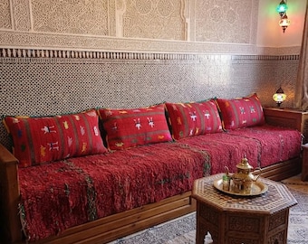 Funda de cojín Kilim marroquí roja / Cojín tribal bereber hecho a mano / Decoración bohemia
