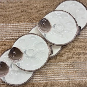Set of 5 Longwy France oyster plates, vintage majolica fish pattern