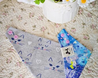 Pastel Kitty Fun, reversible snap on pet bandana
