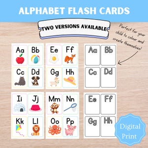 Printable Alphabet Flash Cards, Classroom Resources, Early Learning Resource, Digital Download, Colour, Black and White, Creativity,