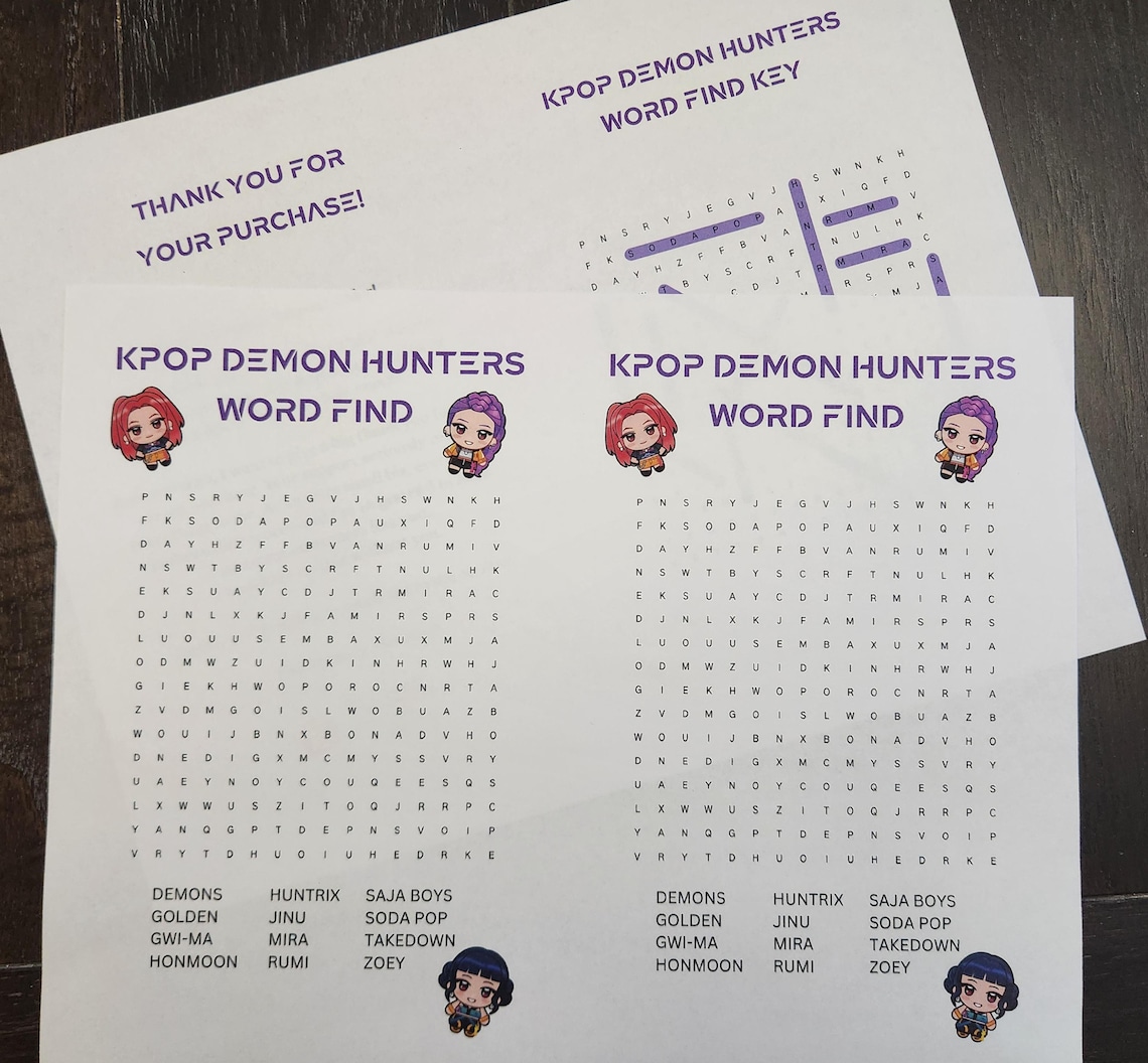 Kpop Demon Hunters Word Search Party Activity Printable Etsy