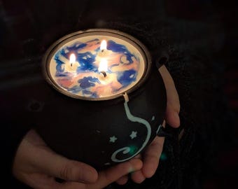 Medium Witch Cauldron Candle Decor (150g) | Soy Wax | Enchanted Forest Scents | Witchy Gift for Her | Cute Holiday Home Decoration Present