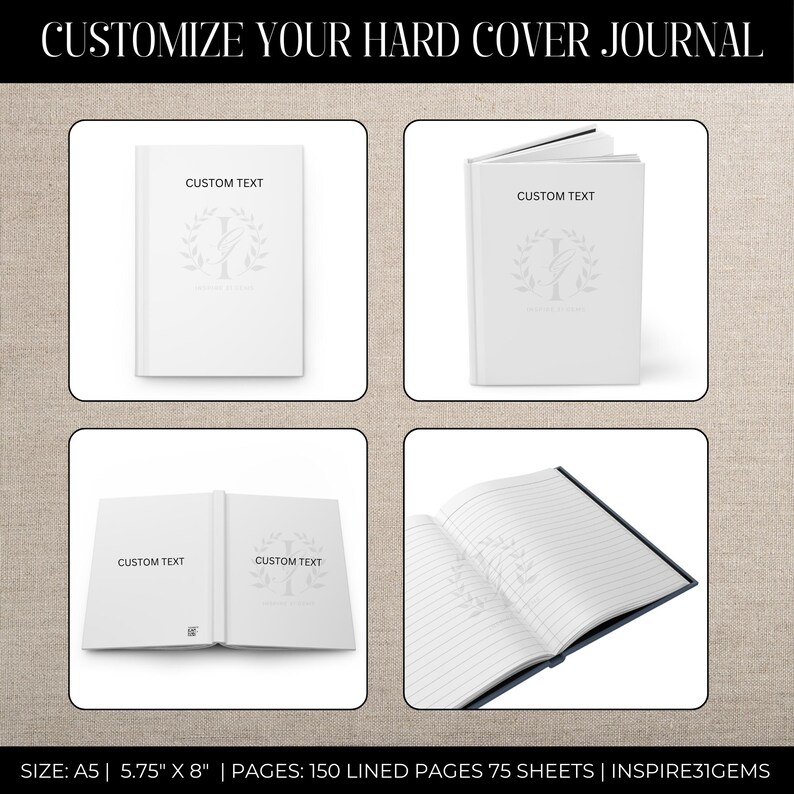 Custom Hardcover Monogram Journals for Women, Matte Hardcover Journal ...