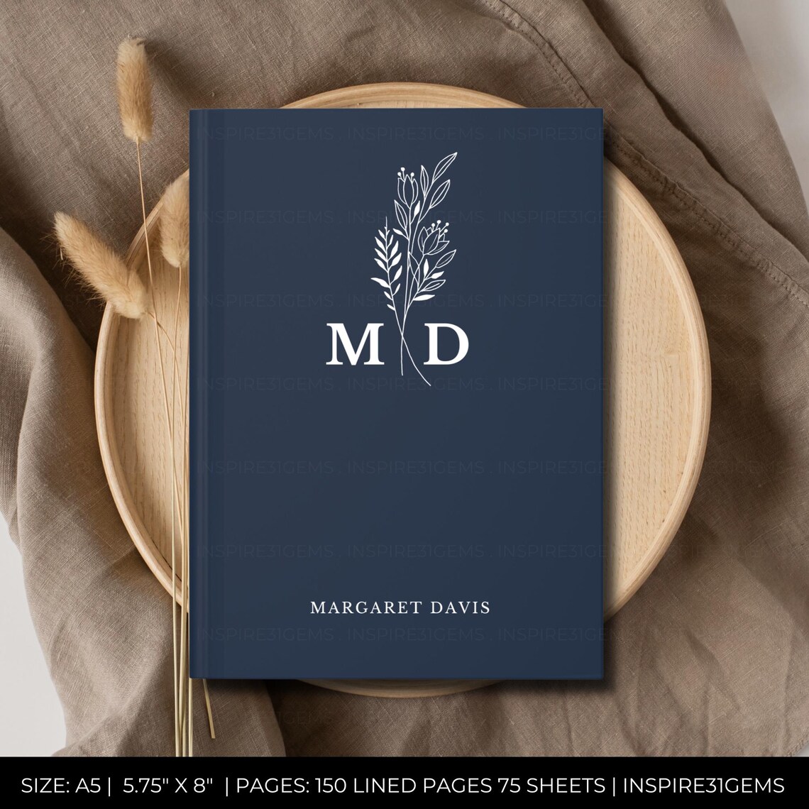 Custom Hardcover Monogram Journals for Women, Matte Hardcover Journal ...