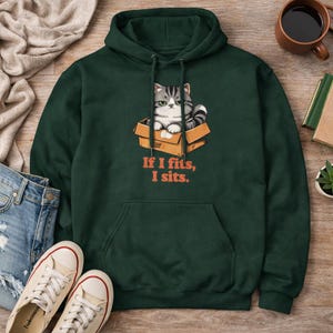 Sudadera con capucha de Grumpy Cat / "Si encajo, me siento" / ¿Buscas una sudadera divertida con estampado de gatos? El regalo perfecto para los amantes de los gatos.