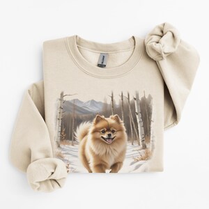 Pomeranian-tröja, present till hundälskare, vintermotivtröja, mysig rund hals, unisex-tröja, retro-tröja