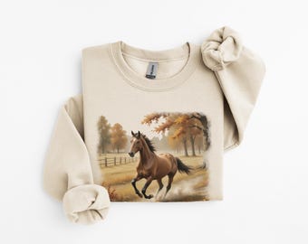Western Retro Horse Crewneck Sweatshirt, Vintage Autumn Pullover, Unisex Hoodie, Cozy Jumper, Gift for Horse Lover, Fall Fashion