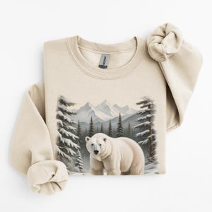 Retro Style Polar Bear Sweatshirt, Winter Wilderness Cozy Jumper, Unisex Crewneck Pullover, Vintage Arctic Animal Top
