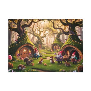 Puzzle, Enchanted Forest Fantasy Scene, Whimsical Woodland Jigsaw, 1000-Piece, Treehouse Gnome Adventure, Forest Animal Friends, Nature