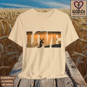 Christian Sunset Love Unisex Tee, Jesus Cross Graphic Tee, Inspirational Christian Shirt, Religious Tshirt Gift, Comfortable Christian Top