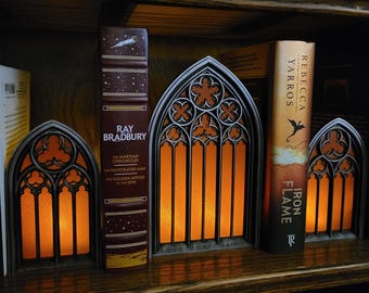 Gothic Cathedral Window Book Nook with Lights  -  Set of 3
