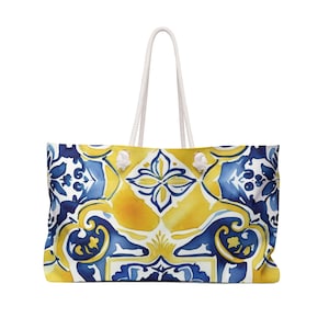 Azulejo Tia Maria Tote, Azulejo Design, Weekender Bag, Carry All Tote, Portuguese Design, Portuguese Style