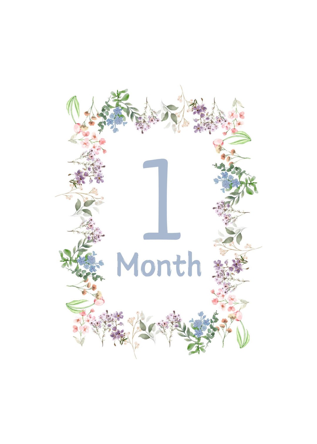 Baby Monthly Milestone Cards - Watercolor Floral Design (digital ...
