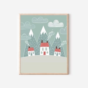 Mountain Houses Digital Art | Whimsical Houses Playroom Prints | Printable Landscape Poster | Kids Room Decor | Children Room Nursery