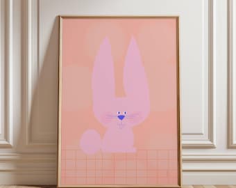 Pink Bunny Nursery Print | Rabbit Kids Wall Art | Pastel Animal Poster | Modern Nursery Decor