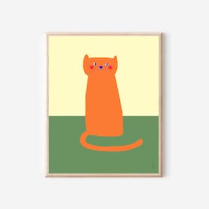 Orange Cat Printable Poster | Minimalist Digital Art for Children&#39;s Room Decor | Cute Animals| Colorful Prints | Orange Yellow Green