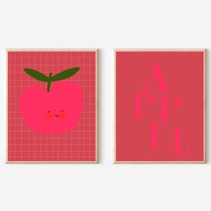 Set of 2 Apple Print | Fruits Posters | Cheerful and Modern Digital Art | Kid Room Decor | Fruit Wall Art | Kitchen Print | Minimalist Decor