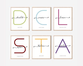 Custom Initial Name Print – Personalized Nursery Wall Art, Baby Name Poster Digital Download