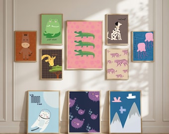 Animal Kids Room Poster Set | Playful Nursery Prints | Digital Download