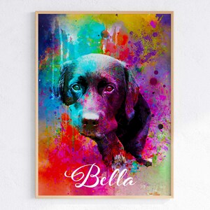 Colorful Custom Dog Painting from Photo, Black Labrador Digital Watercolor Portrait, Dog Remembrance Gift Idea Dog Mom, Pet Memorial Gift