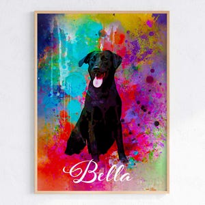 Multicolor Custom Dog Painting from Photo, Black Labrador Digital Watercolor Portrait, Dog Remembrance Gift Idea Dog Mom, Pet Memorial Gift