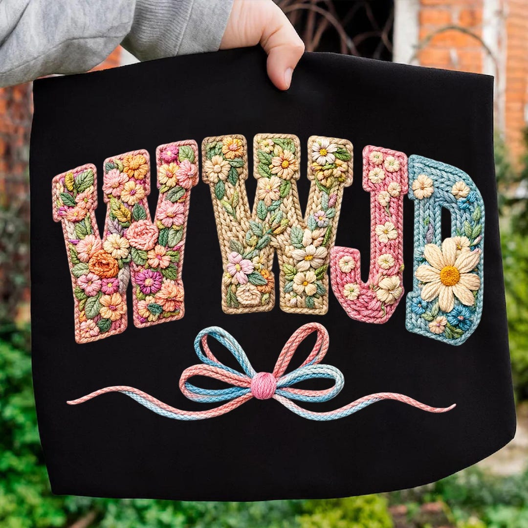 HWJD Floral PNG, Christian Lettering Design, Embroidery Style Faith ...